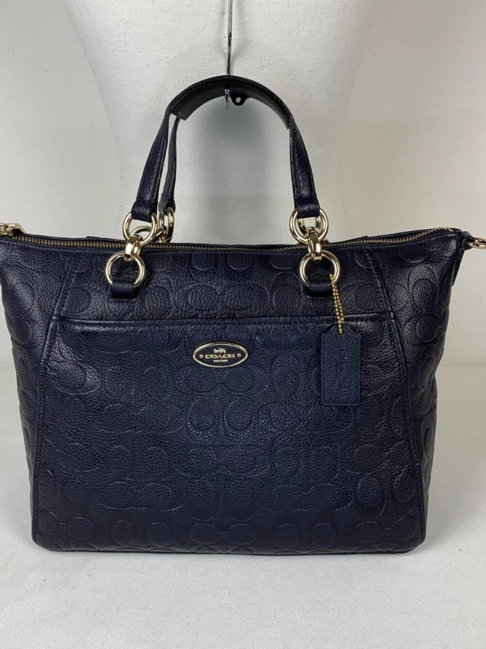 Coach Rare Navy Blue Signature Leather Satchel Bag - Luxury Preppy Style